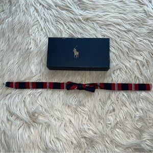 Vintage Polo Ralph Lauren Handmade Silk Band Collar Bow Tie Mens Blue Red Grey